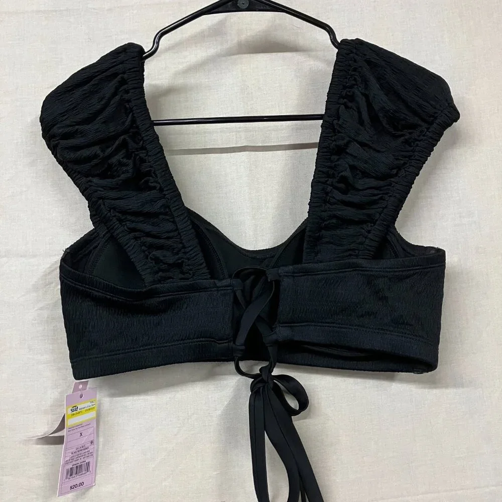NWT Wild Fable Women's Black Size X Cap Sleeve Smocked Bralette Bikini Top